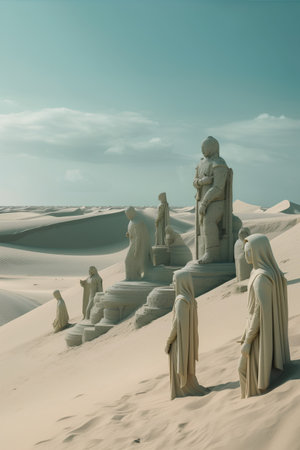 White sand dunes and statues in Abu Dhabi, United Arab Emiratesの素材