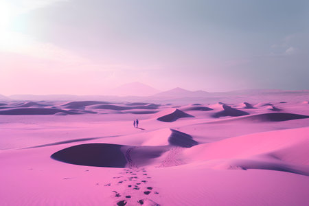 Desert with sand dunes at sunset. 3d render illustrationの素材