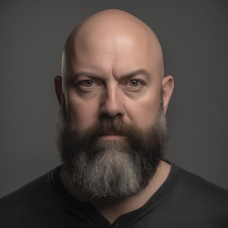 Portrait of a bald man with a long beard and mustache.の素材