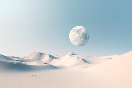 3d rendering of a moon in the desert with white sand and blue skyの素材