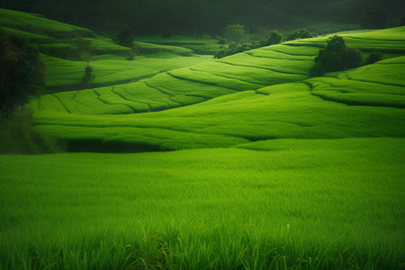 Green Terraced Rice Field in Pa Pong Piang, Chiang Mai, Thailandの素材