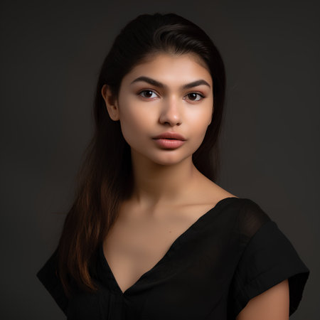 Portrait of a beautiful young asian woman on a dark backgroundの素材