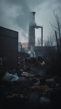 ruins of a very heavily polluted industrial factory, place was known as one of the most polluted towns in Europeの素材