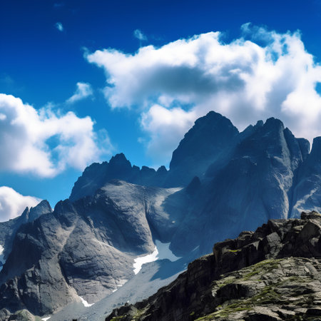 Mountain landscape with clouds and blue sky. Computer generated image.の素材