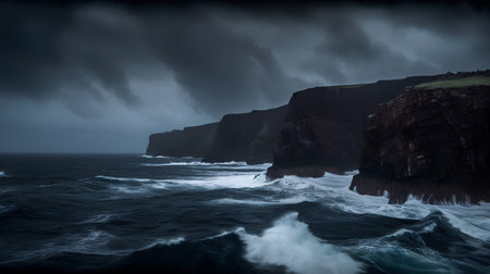 Stormy Atlantic ocean with stormy waves and cliffs in Iceland.の素材