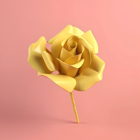 Yellow rose on pink background. 3d render. Minimal concept.の素材