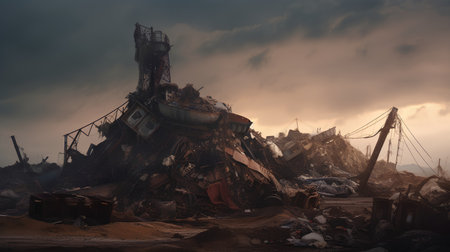 Ruins of a ship in a stormy sky. 3d renderの素材