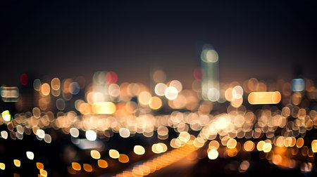abstract night city lights bokeh background - vintage filter effectの素材