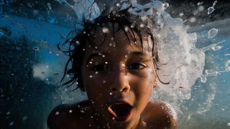 Portrait of a young girl under a shower. Close-up.の素材