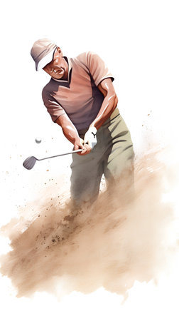 Golf player in action, watercolor painting on a white backgroundの素材