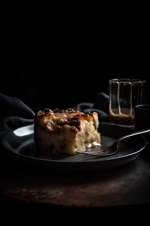 Piece of cottage cheese casserole with raisins, selective focusの素材