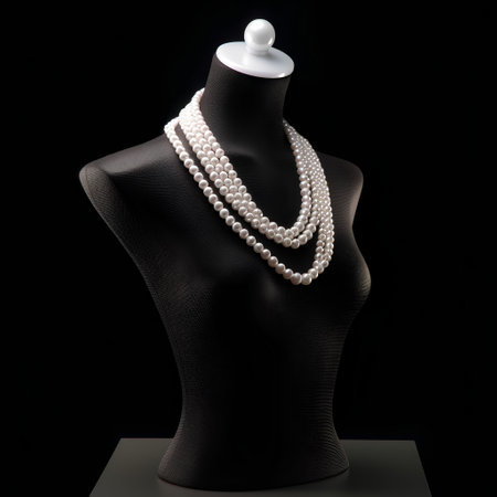 Pearl necklace on a mannequin on black background. 3d renderingの素材