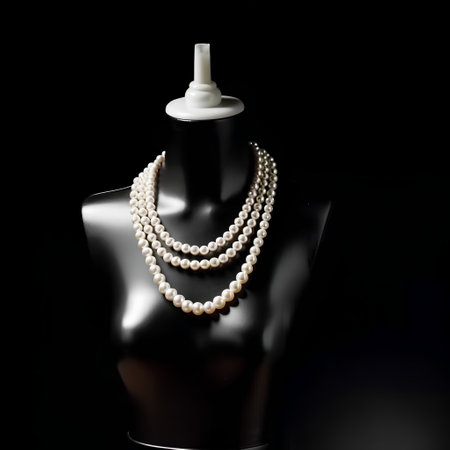 Pearl necklace on a mannequin, isolated on black backgroundの素材