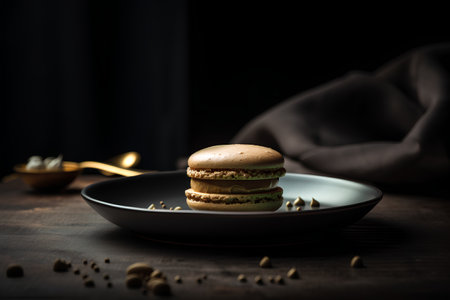 Macaroons on a plate on a wooden table, selective focusの素材