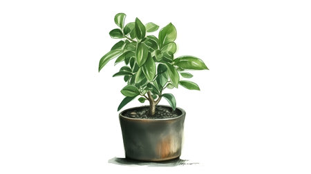 Potted plant isolated on white background. Hand drawn watercolor illustration.の素材