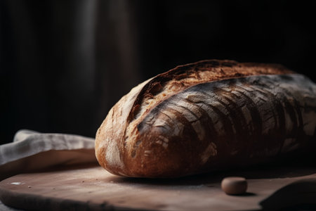 Freshly baked bread on a wooden table. Selective focus.の素材