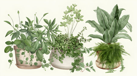 Illustration of houseplants in a pot. Vector illustration.の素材