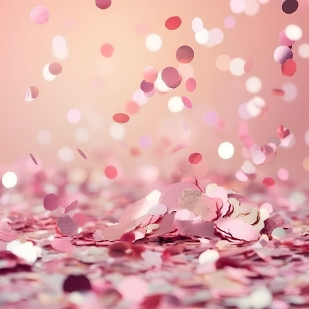 Pink confetti on a pink background. Festive background with bokeh effect.の素材