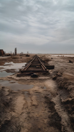 Railroad tracks in the Salt Flats of Yellowstone National Park, Wyomingの素材