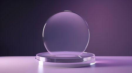 Empty glass podium on purple background. 3D rendering. Mock up.の素材