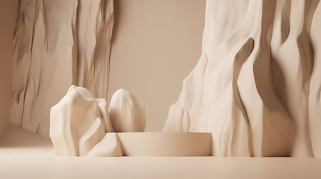 3d rendering, beige podium for product presentation, mock upの素材