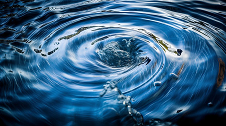 Water drop with ripples and ripples on water surface. Abstract backgroundの素材
