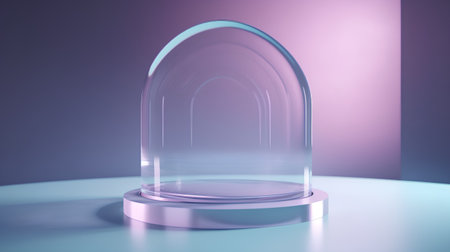 Empty glass dome on purple background. 3d render. Mock up.の素材