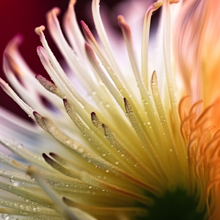 Close up of a beautiful chrysanthemum with dew dropsの素材