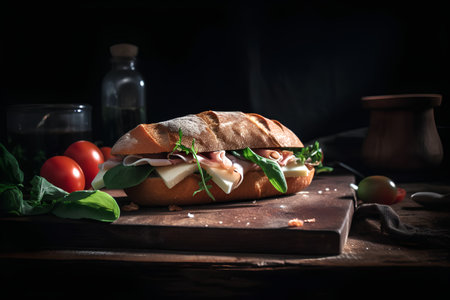 Sandwich with prosciutto, mozzarella and tomatoesの素材