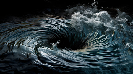 Water splashes and ripples on black background. 3d illustrationの素材