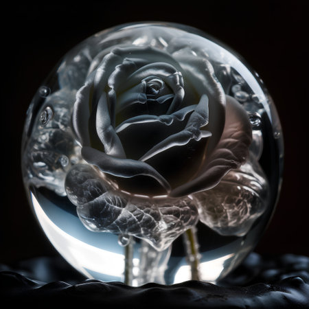 crystal ball with a rose on a black background, close-upの素材