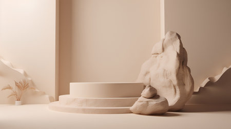 3d render of minimal geometric forms, podium for product display.の素材