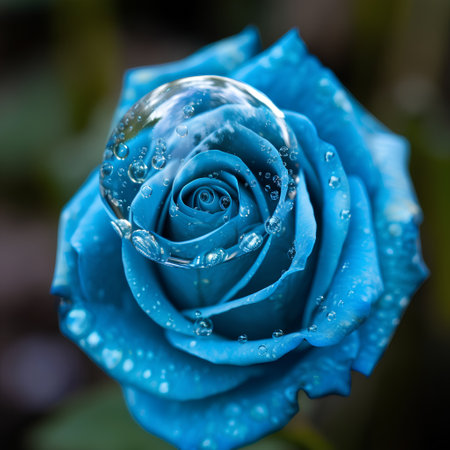 Beautiful blue rose with water droplets on it, close upの素材