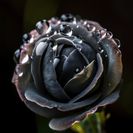 Black rose with dew drops on a dark background. Macro.の素材