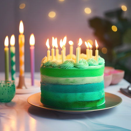Birthday cake with candles on the table. Selective focus.の素材