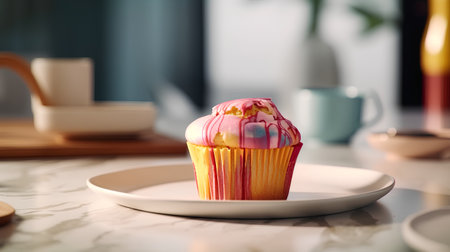 cupcake on the table in the kitchen. cupcake on the tableの素材