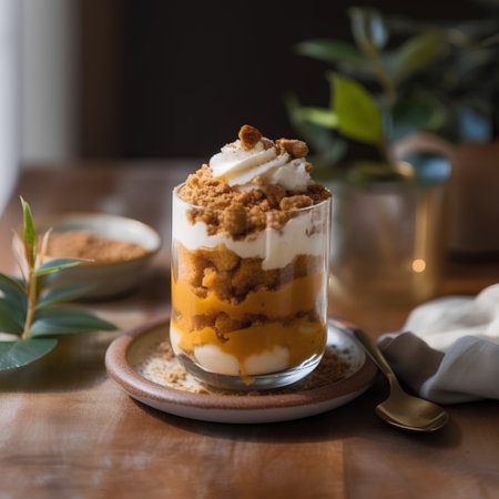 Tiramisu in a glass on a wooden table, selective focusの素材