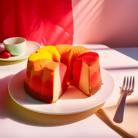 Slices of cake on a plate, next to a cup of coffeeの素材