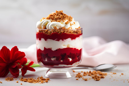 Strawberry dessert with whipped cream in a glass, selective focus.の素材