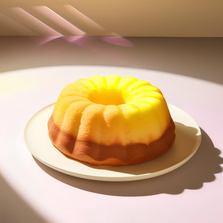 Lemon bundt cake on a plate. 3D render.の素材