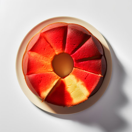 Strawberry cake in a plate on a white background, top viewの素材