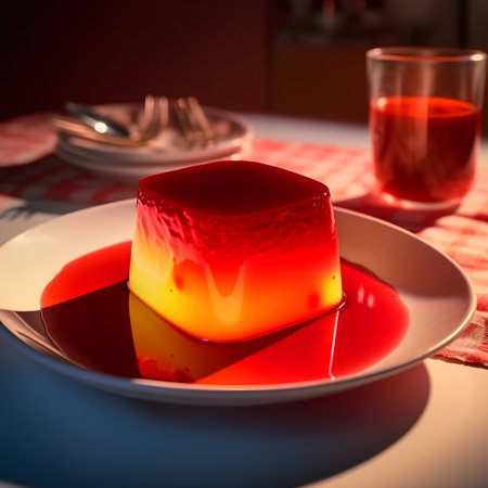 Panna cotta with red jelly on a plate, selective focusの素材