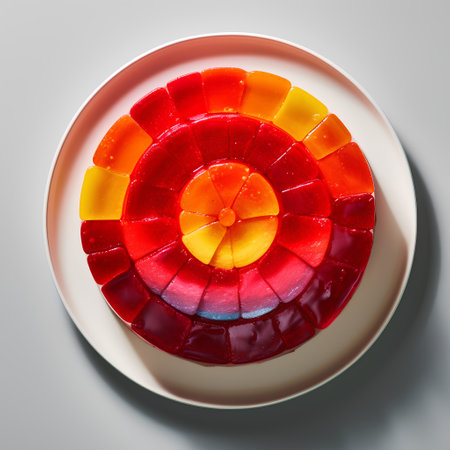 Colorful jelly candies on a white plate. Top view.の素材