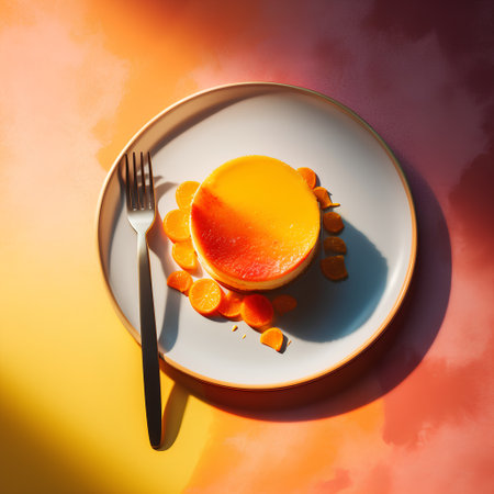 Panna cotta with apricot on a white plate.の素材