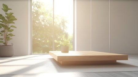 Wooden shelf in the interior of a modern room. 3d renderの素材