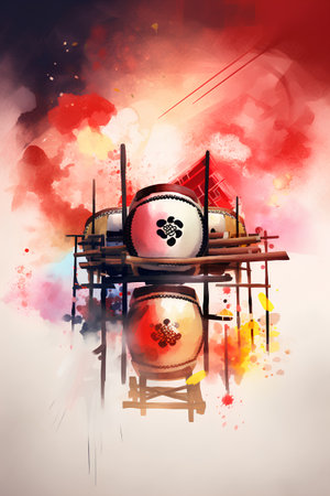 Traditional japanese sushi on watercolor background. Digital art painting.の素材
