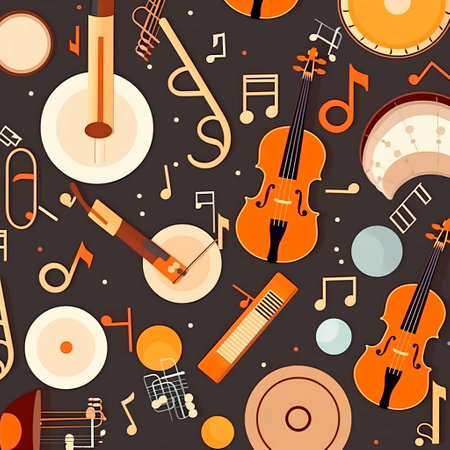 Seamless pattern with musical instruments. Vector illustration for your designの素材