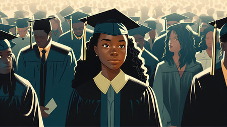 Graduation. Group of young african american students. Vector illustrationの素材