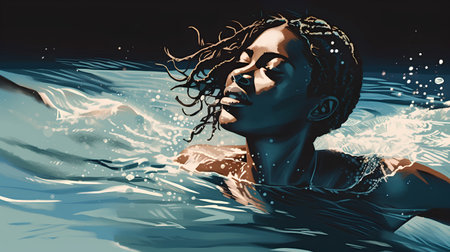 Beautiful woman in the water. Vector illustration of young beautiful woman.の素材