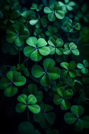 Green clover leaves background. St. Patrick's Day concept.の素材